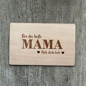 Biglietto di auguri in legno, biglietto regalo, biglietto regalo, biglietto in legno per la migliore mamma, ti amo mamma, festa della mamma, mamma