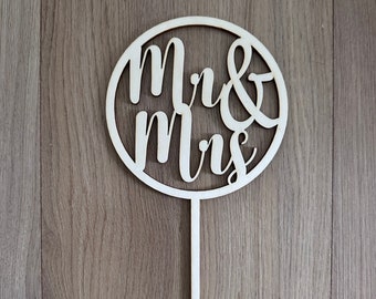 Decorazione per torta con scritta Mr and Mrs, naturale in legno, accessorio per feste nuziali A