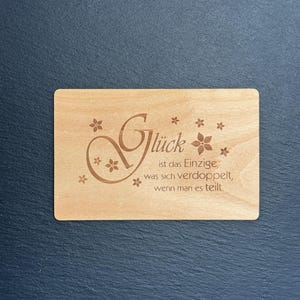 Carte de vœux en bois, carte cadeau, le bonheur est la seule chose qui double la carte de mariage, carte en bois durable, carte de félicitations