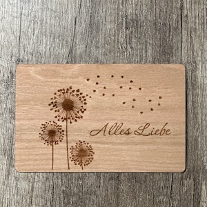 Biglietto d'auguri in legno Biglietto in legno Tutti i migliori fiori di tarassaco regalo carta regalo sostenibile