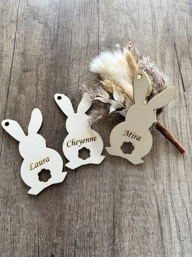 Holz Anhänger Schildchen Geschenkanhänger Hase Wunschname 10 cm Ostern Osterhase personalisiert Namen Bild 2