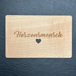 Grußkarte aus Holz Geschenk Karte " Herzensmensch " Geschenkkarte Liebe Love Valentinstag Freundschaft nachhaltig