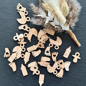 50 Scatter Decoration Wooden Parts Baby Set Table Decoration Baby Pacifier Feet Birth Baptism Decoration Natural
