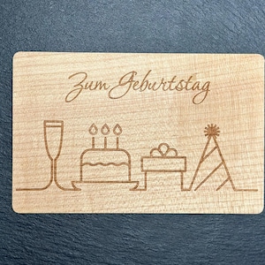 Carte de vœux en bois, carte cadeau, carte cadeau, joyeux anniversaire, carte d'anniversaire, carte en bois durable, carte de félicitations