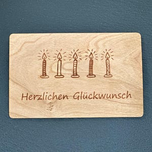 Carte de voeux en bois Carte cadeau Carte cadeau Bougies de félicitations Carte d'anniversaire Carte durable Carte en bois Carte de félicitations