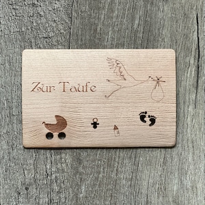 Grußkarte aus Holz Karte nachhaltig  Holzkarte Geschenk Storch Geburt Taufe Kinderwagen Schnuller Baby