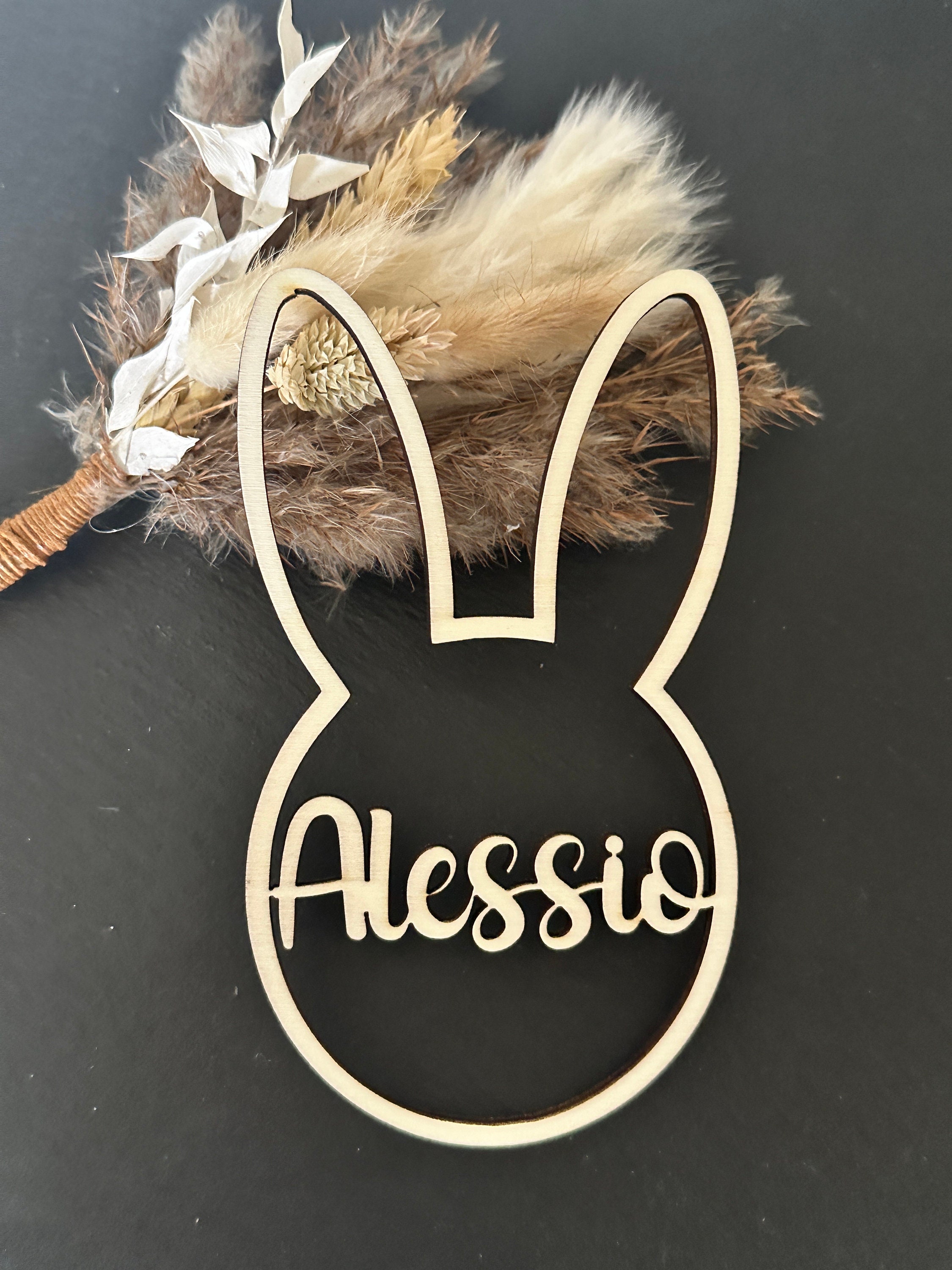 Name Sign For Rabbit Wooden Pendant Sign Gift Tag Rabbit Desired Name 14 Cm Easter Easter ...