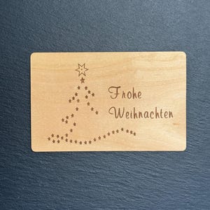 GrußKarte aus Holz Geschenk Karte Weihnachtskarte Frohe Weihnachten Sterne Baum Holzkarte Weihnachtskarte