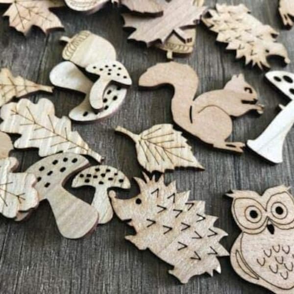 Autumn Mix 50 Scatter Decoration Wood Table Decoration Decoration Craft Accessories Leaf Mushroom Hedgehog Owl Squirrel