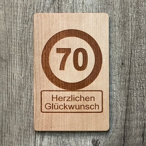 Carte de vœux en bois carte cadeau pour anniversaire 70e anniversaire 70 félicitations carte d'anniversaire carte en bois durable carte de félicitations