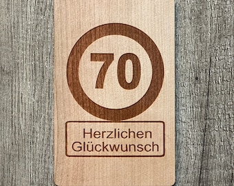 Greeting card made of wood card gift card for birthday 70th birthday 70 congratulations birthday card sustainable wooden card congratulations card