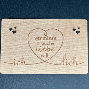 Grußkarte Holz Geschenkkarte Ich liebe vermisse brauche will Dich Karte Herzen nachhaltige Karte zum Valentinstag, Liebe