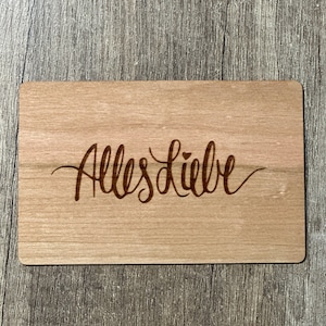 Tarjeta de felicitación hecha de madera Tarjeta de madera Todo el mejor regalo Tarjeta de regalo sostenible
