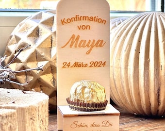 Display gastencadeau cadeaubevestiging communiecadeau chocoladehouder gepersonaliseerd met naam en datum