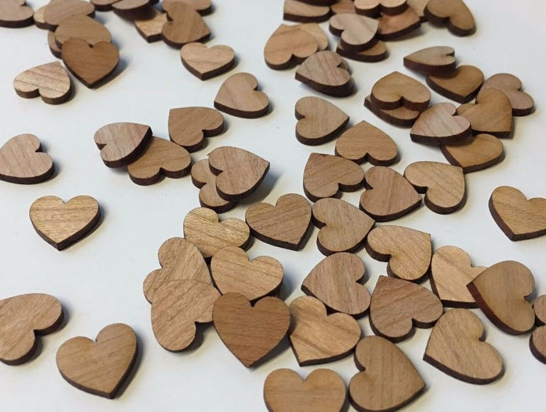 100 décorations dispersées décorations de table coeur en bois coeurs décoratifs de mariage naturels pièces dispersées MINI taille env. 13 mm foncé image 3