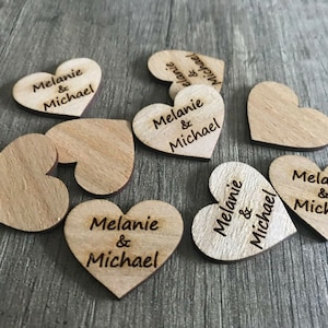 50 Scatter Decoration Wooden Heart Table Decoration Bride Groom Name Wedding Birthday Personalized Decoration