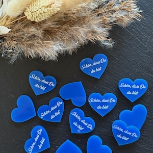 Confezione da 25 decorazioni sparse, plexiglass, vetro acrilico, decorazioni da tavola a cuore, bello che tu sia qui, decorazioni matrimonio, parti sparse, blu