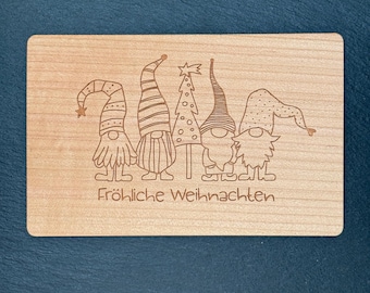 GrußKarte aus Holz Geschenk Karte Weihnachtskarte Fröhliche Weihnachten Wichtel  Holzkarte Weihnachtskarte