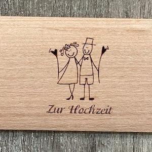 Grußkarte aus Holz Geschenk Karte Geschenkkarte Strichmännchen  zur Hochzeit Hochzeitskarte Karte nachhaltig Holzkarte Glückwunschkarte