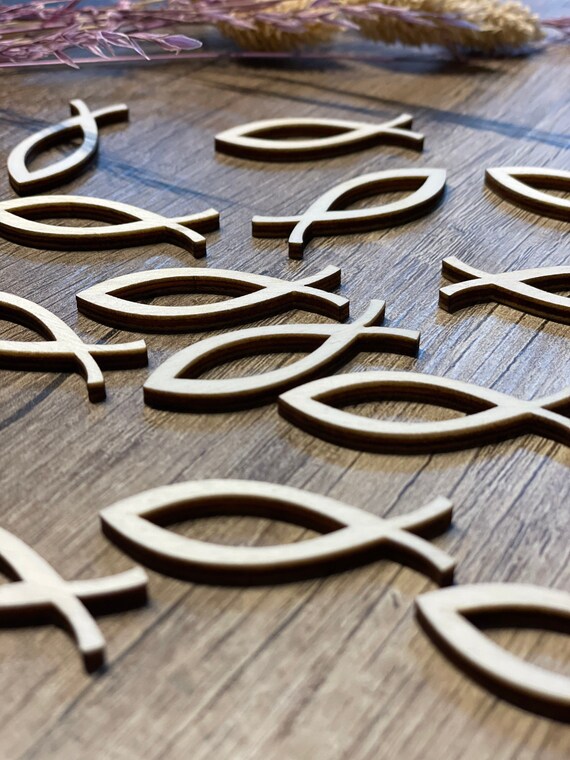 Decorazione per battesimo, decorazione da tavolo, per battesimo, 66 pezzi, decorazione per battesimi, legno, pesci di legno, arcobaleno, decorazione