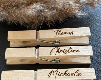 Clothespins name name plate personalized name place card guest gift with engraving