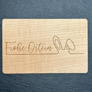 Grußkarte aus Holz Geschenk Karte Geschenkkarte Frohe Ostern Osterhase Hasen nachhaltig Glückwunschkarte O1