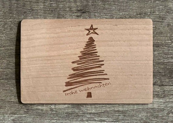Holz Geschenkkarte „Frohe Weihnachten“ Mit Sternenbaum - Inkl. Umschlag, 14x9 Cm