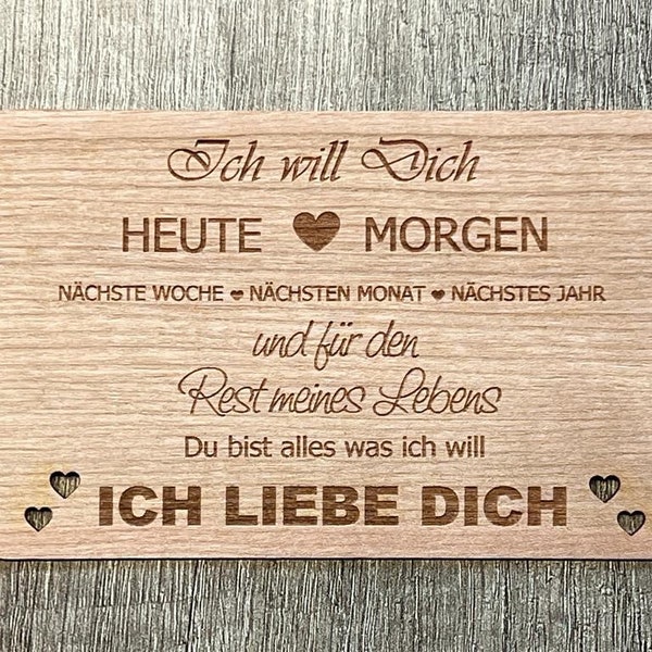 Grußkarte aus Holz Geschenk Karte " Ich liebe Dich " Geschenkkarte Liebe Love