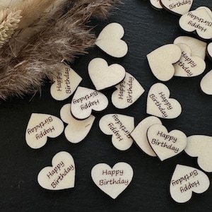 HAPPY BIRTHDAY 50 pieces scattered hearts Happy Birthday LIGHT scattered decoration wood wooden hearts birthday decoration 2 cm 3 cm
