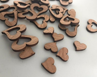 100 verspreide decoraties houten hart tafeldecoraties decoratieve harten verspreide harten set schuin donker