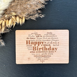 Tarjeta de felicitación de madera Tarjeta de regalo Feliz cumpleaños corazón grande Para cumpleaños Tarjeta de cumpleaños sostenible Tarjeta de madera Tarjeta de felicitación