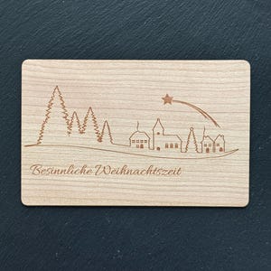 GrußKarte aus Holz Geschenk Karte Weihnachtskarte Besinnliche Weihnachtszeit Winterdorf