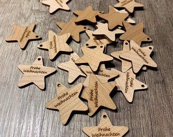 5cm Wooden Pendant Badge Gift Pendant Merry Christmas Star Gift 10 Pieces