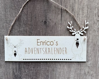 Personalisierter Adventskalender aus Holz, Weihnachtskalender, Adventskalender mit Namen Motiv Elch