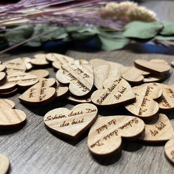 50 scattered decorations wooden heart table decorations Nice that you are here decorative hearts scattered parts