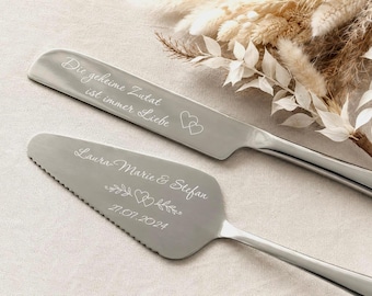 personalisierter Tortenheber und Messer SET mit Gravur Tortenschaufel Hochzeit Wedding Tortenheber Edelstahl Geschenkidee Hochzeitsgeschenk
