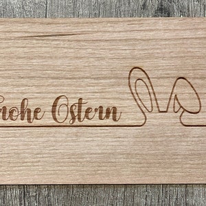 Grußkarte aus Holz Geschenk Karte Geschenkkarte Frohe Ostern Osterhase Hasen nachhaltig Glückwunschkarte O2