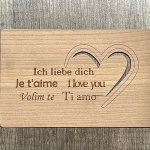 Biglietto di auguri in legno carta regalo carta regalo ti amo ti amo taime carta regalo amore amore San Valentino carta di legno sostenibile