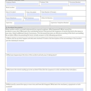 Accident Investigation Form | Report of Injury or Near Miss Form | Injury Report