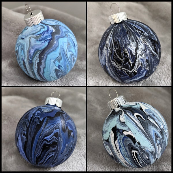 Galaxy Blues Collection - Hand painted, marbled round ornament