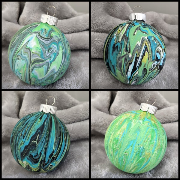 Gossiping Greens Collection - Hand painted, marbled round ornament