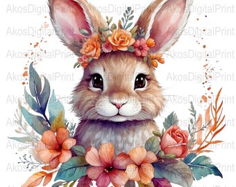 Floral Bunny Clipart: Watercolor Rabbit Art (printable PNG Download) - Etsy