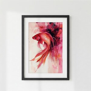 Abstract Betta Fish Print: Bright Red Aquatic Art (Digital Download)