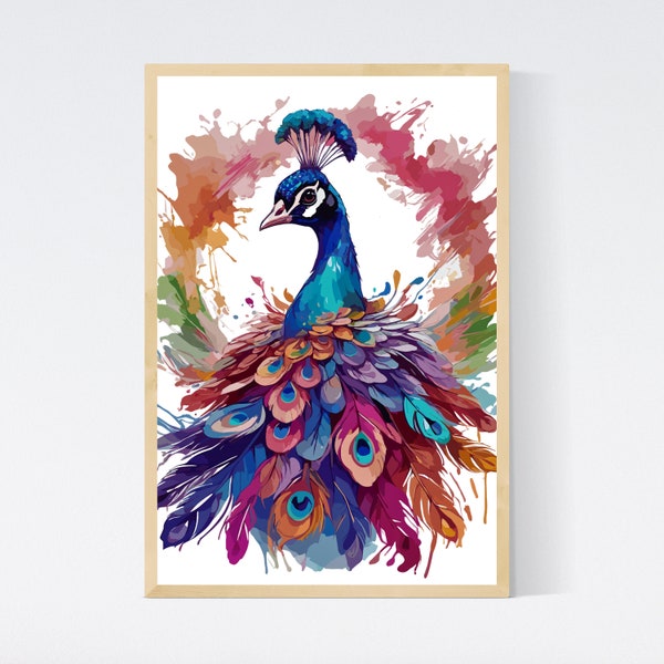 Peacock Printable Wall Art, Wildlife Peafowl Poster, Peacock Nursery Decor, Exotic Bird Poster, Majestic Bird, Peacock Watercolor, Peacock