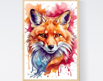 Fox Printable Wall Art Decor, Animal Fox Art, Nursery Wall Art, Fox Art, Woodland Nursery Art, Watercolor Fox Print, Fox Digital Print