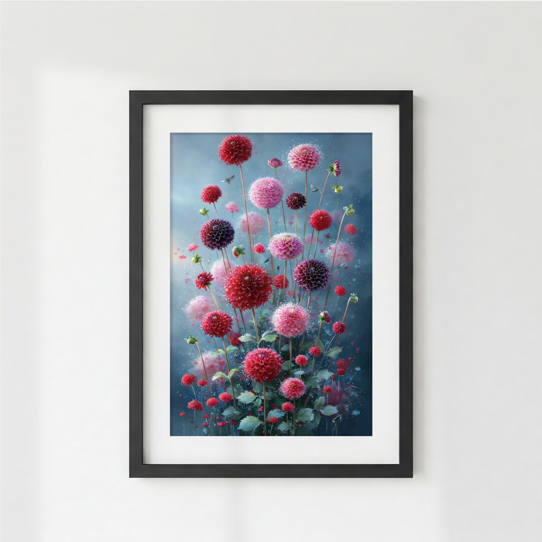 Dahlia Flower Art Print: Red and Pink Watercolor Floral - Etsy
