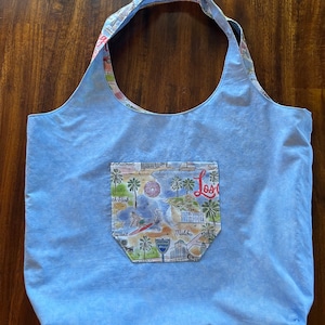 Reusable Market Beach Carry Bag Tote Reversible With Pocket or No Pocket