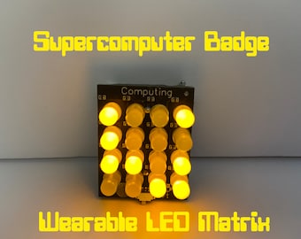 Supercomputer Square Badge - LED Wearable 4x4 Grid Yellow or Red - Battery Included
