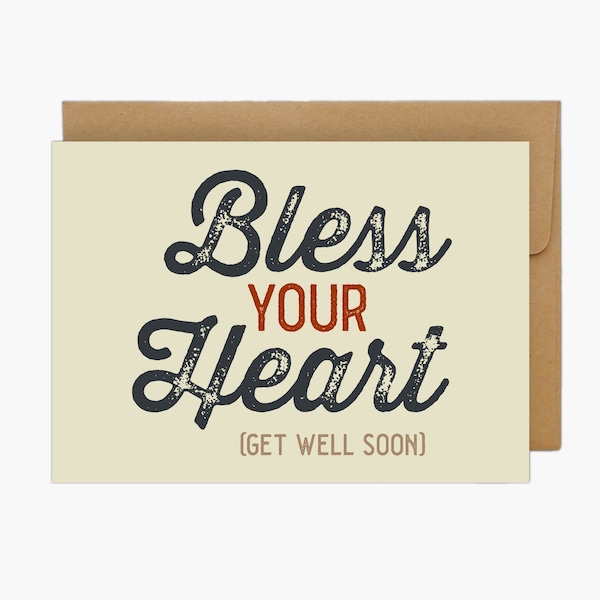 Funny Get Well Cards, Get Well Soon Greeting Card, Feel Better Card, Bless Your Heart, Support Card, Well Wishes, Sick Card, Get Better Soon