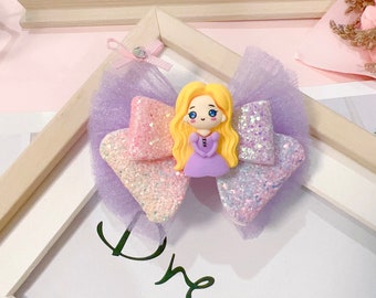 Lavender Tulle Bow, Rapunzel Inspired Bow, Princess Bow, light Purple Glitter Bow, Girl Tulle Bow